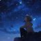 Anime Girl Sitting On The Hill Watching The Stars Live Wallpaper