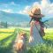 Anime Girl With Her Dog In Summer Grain Field Live Wallpaper