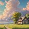 Cottage In Field Right With Clouds Live Wallpaper